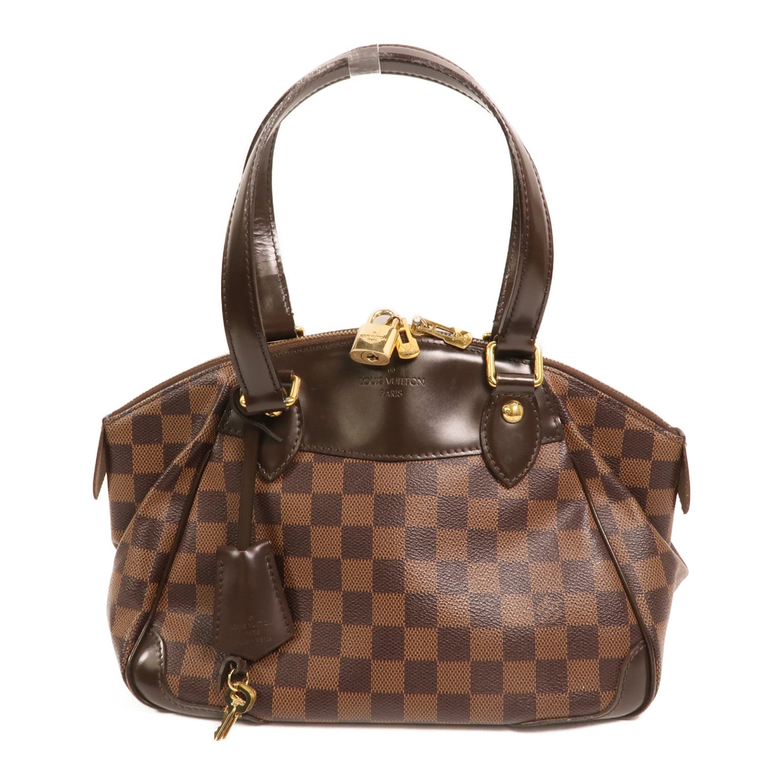 LOUIS VUITTON Damier Verona PM金扣肩背袋棕色