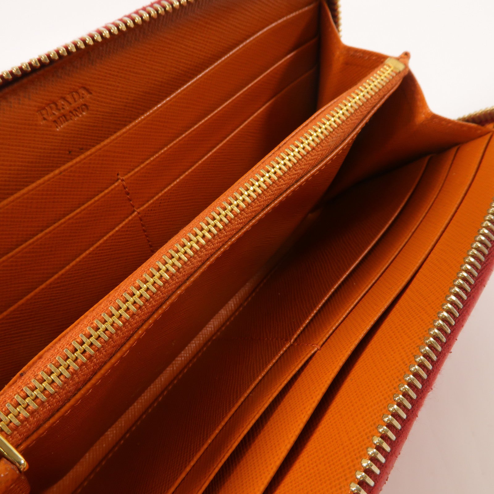 PRADA Saffiano皮革Long Wallet金扣長錢包橙色