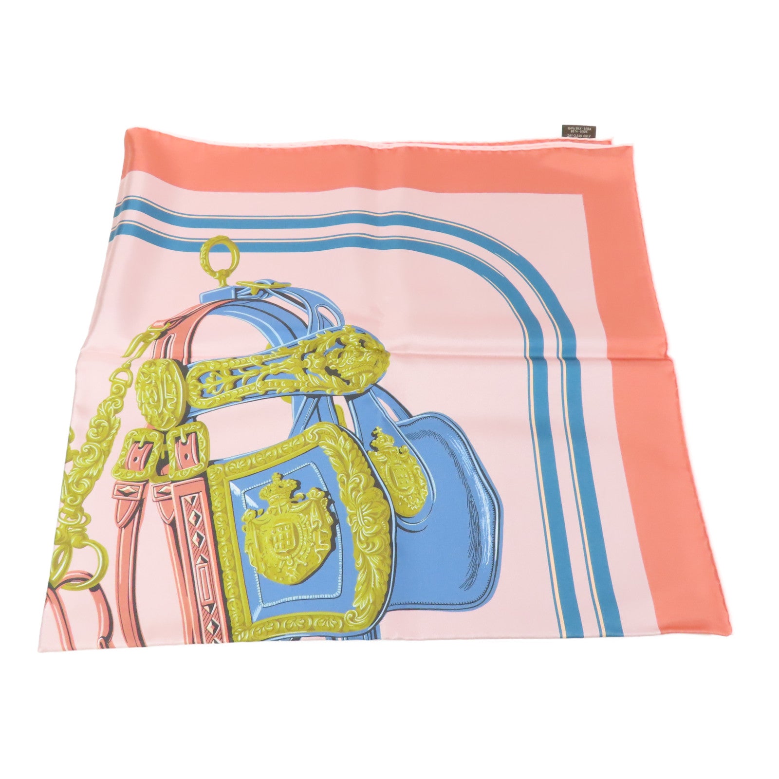 HERMES Scarf 90X90 Silk Pink Blue