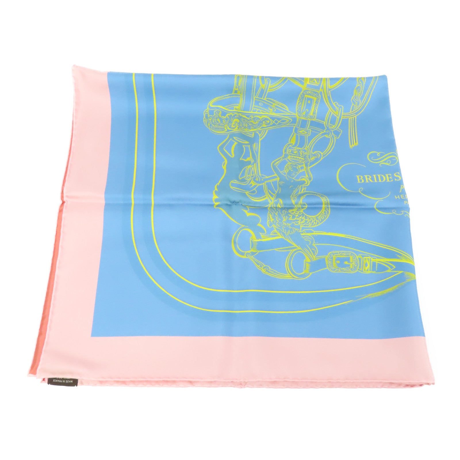 HERMES Scarf 90X90 Silk Pink Blue