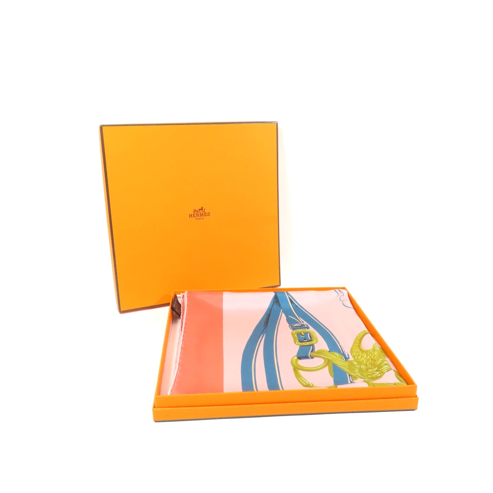 HERMES Scarf 90X90 Silk Pink Blue