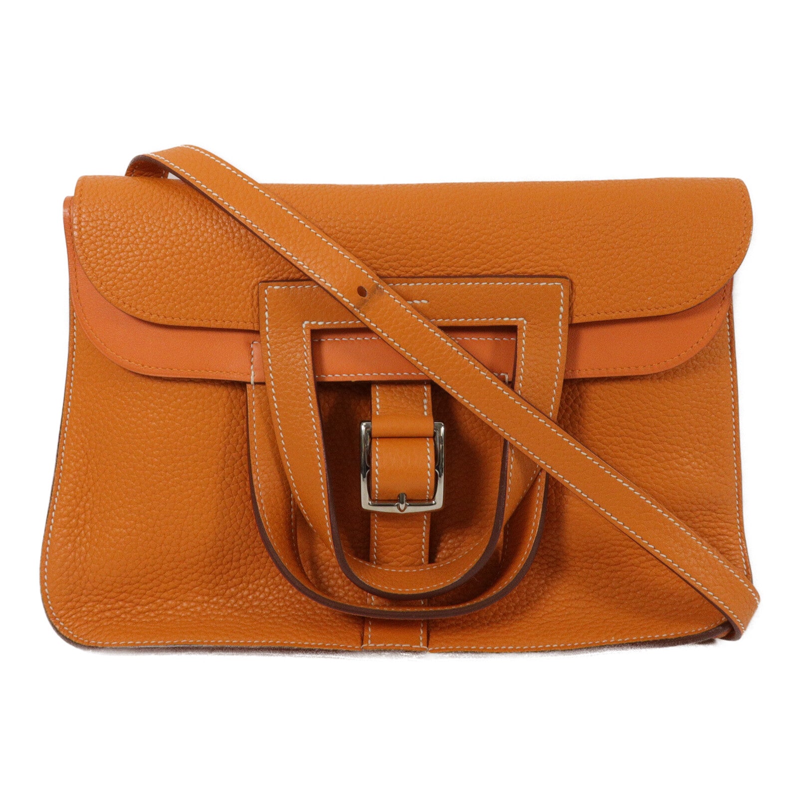HERMES Clemence皮革Halzan 31手挽肩背兩用袋Orange