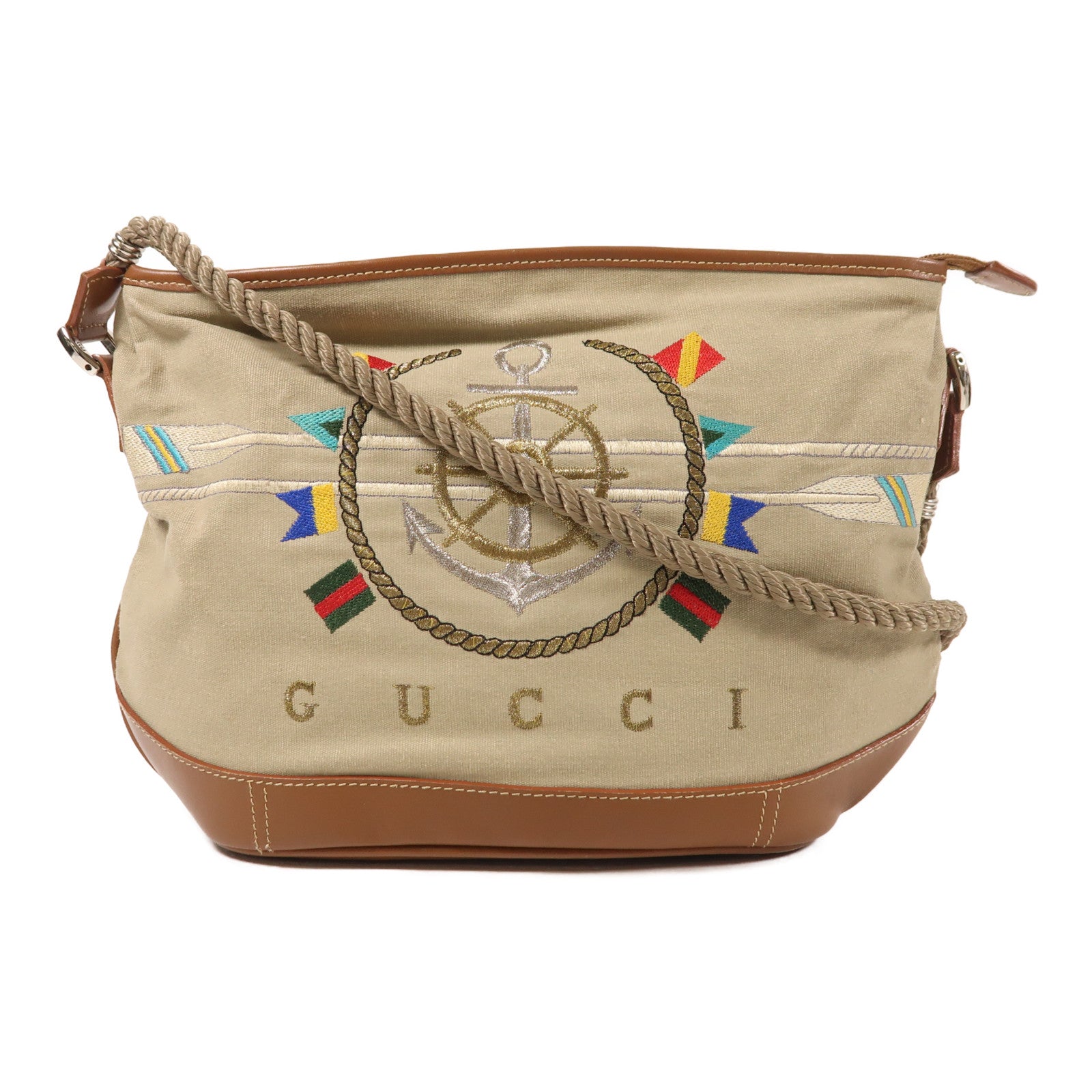 GUCCI 帆布Vintage Shoulder Bag銀扣肩背袋