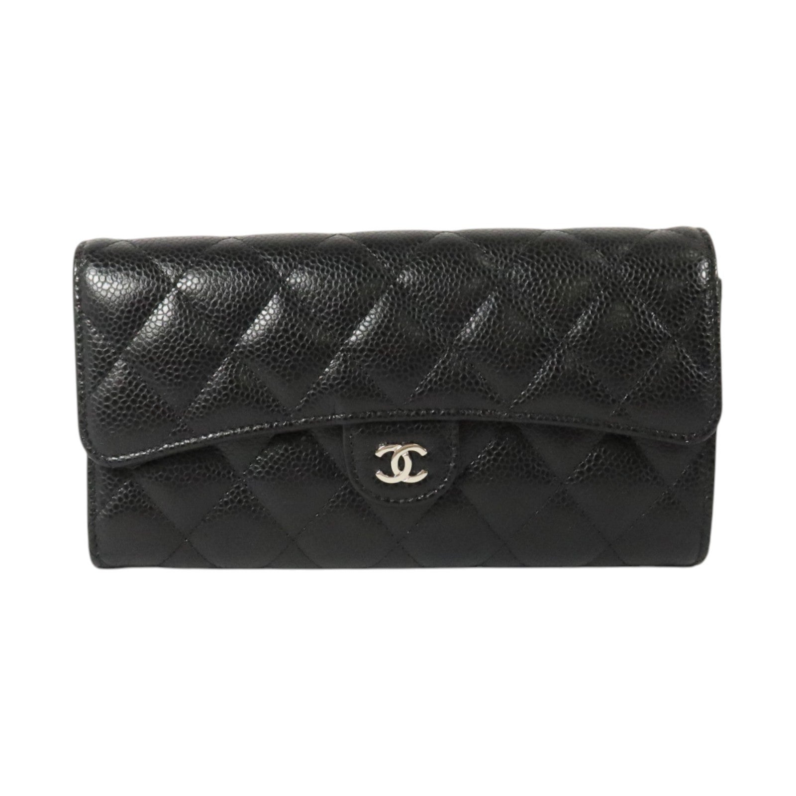 CHANEL 牛皮皮革Classic Long Flap Wallet銀扣長錢包