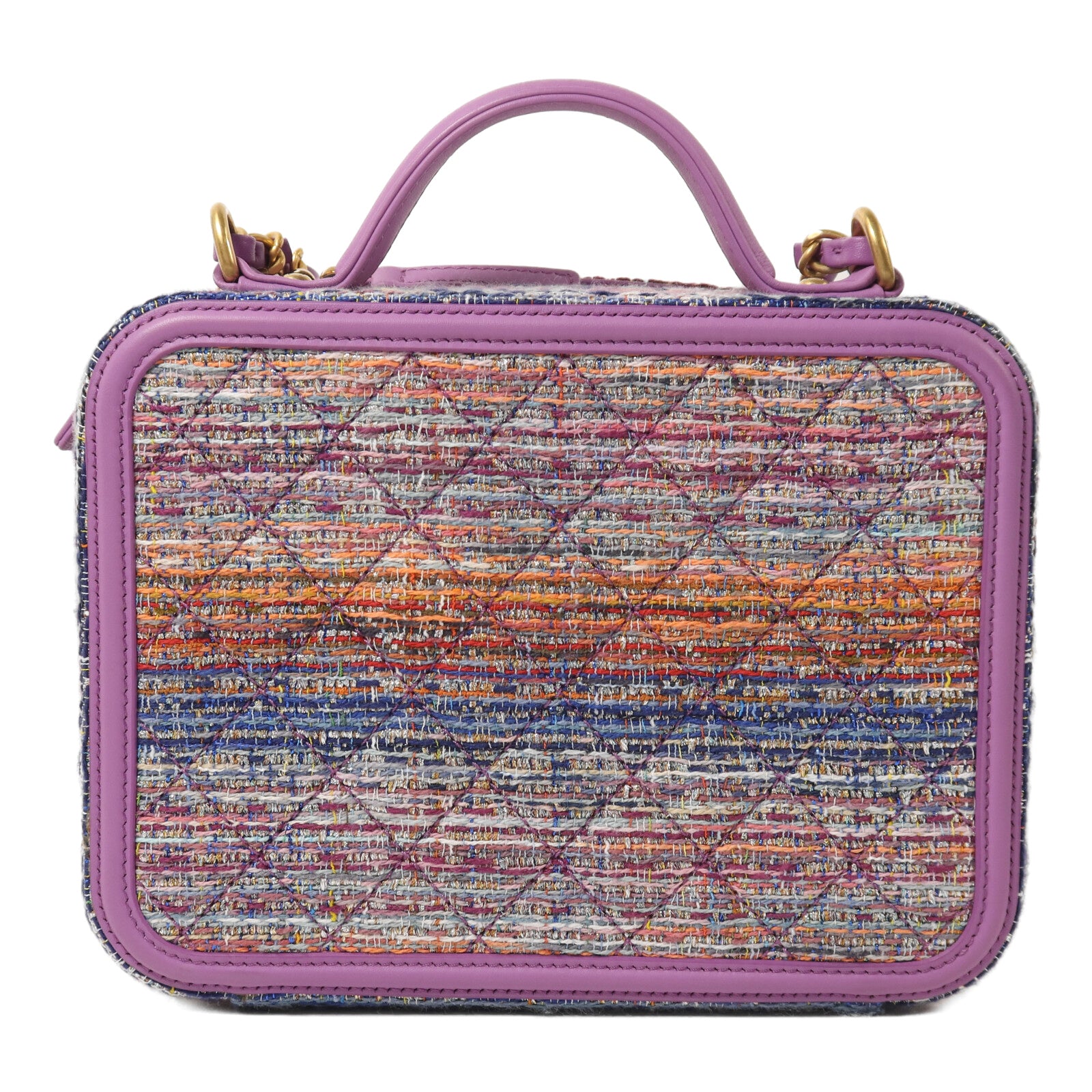 CHANEL Tweed Medium Vanity Case金扣鏈帶手挽肩背兩用袋