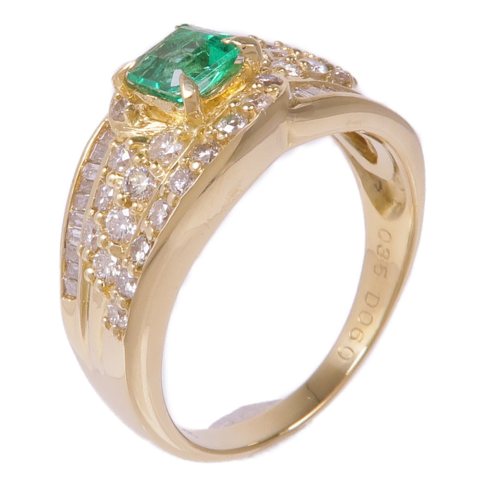 JEWELRY 18K黃金Emerald Diamond Ring綠寶石/鑽石戒指US#6