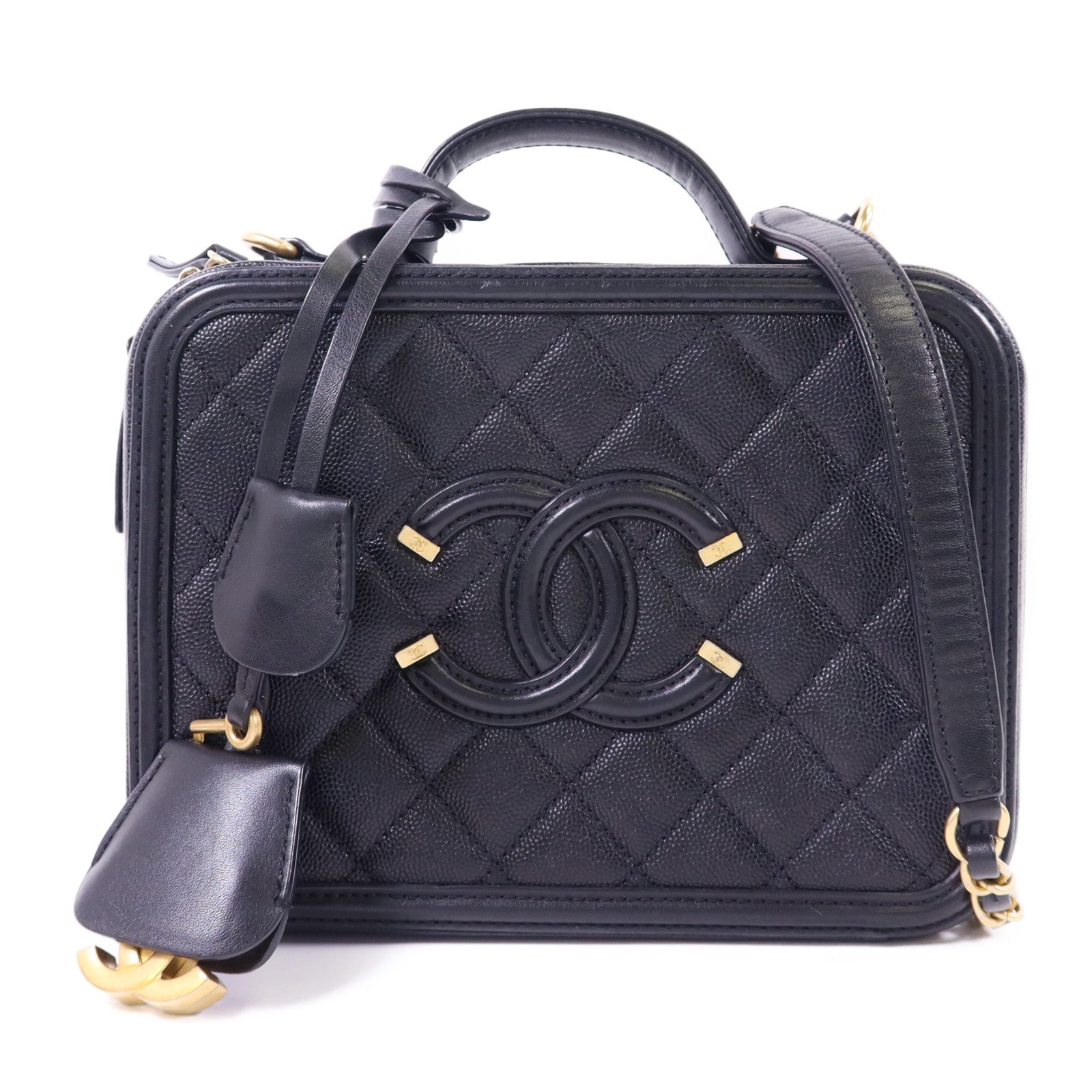 CHANEL 牛皮皮革Vanity Case Bag金扣手挽肩背兩用袋