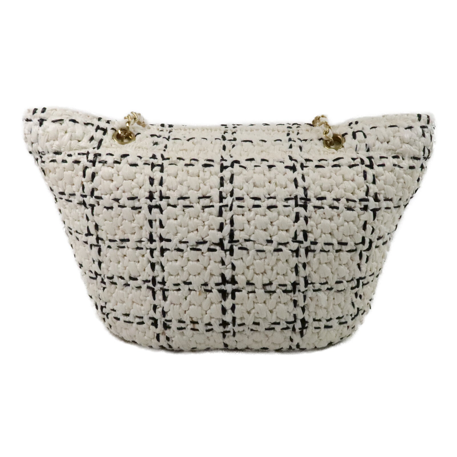 CHANEL 藤料Raffia Effect Tweed Shppping Bag鏈帶手挽袋