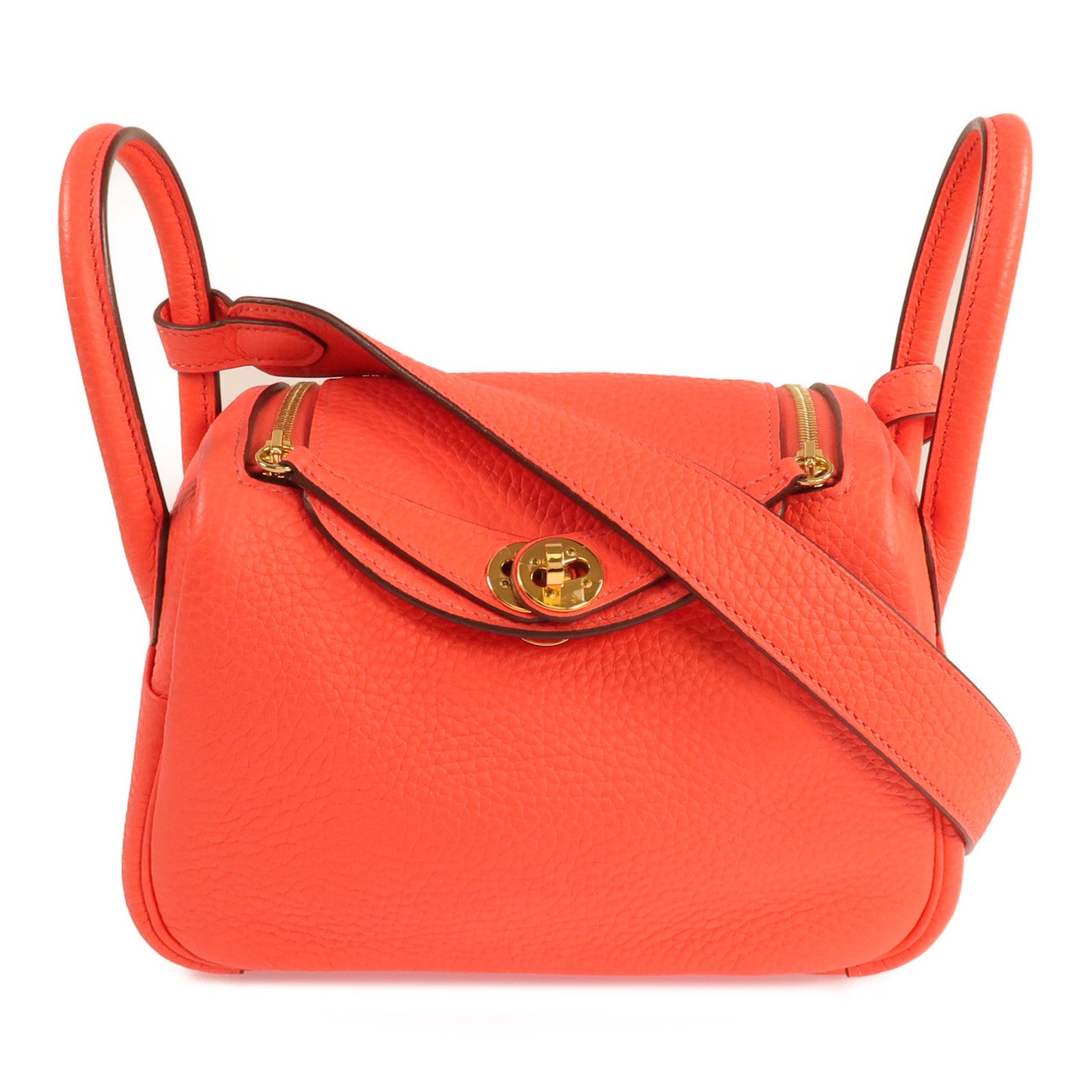 HERMES Clemence皮革Mini Lindy金扣手挽肩背兩用袋Rose Tomate