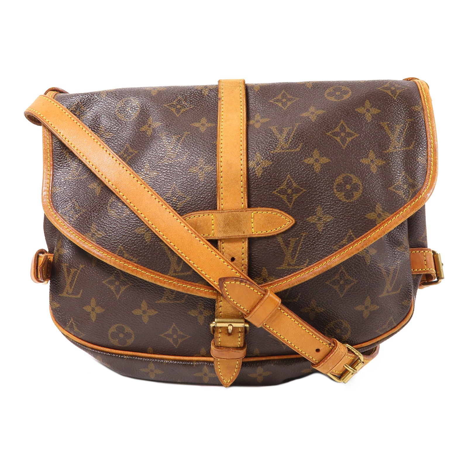 LOUIS VUITTON Monogram Saumur 30金扣肩背袋棕色