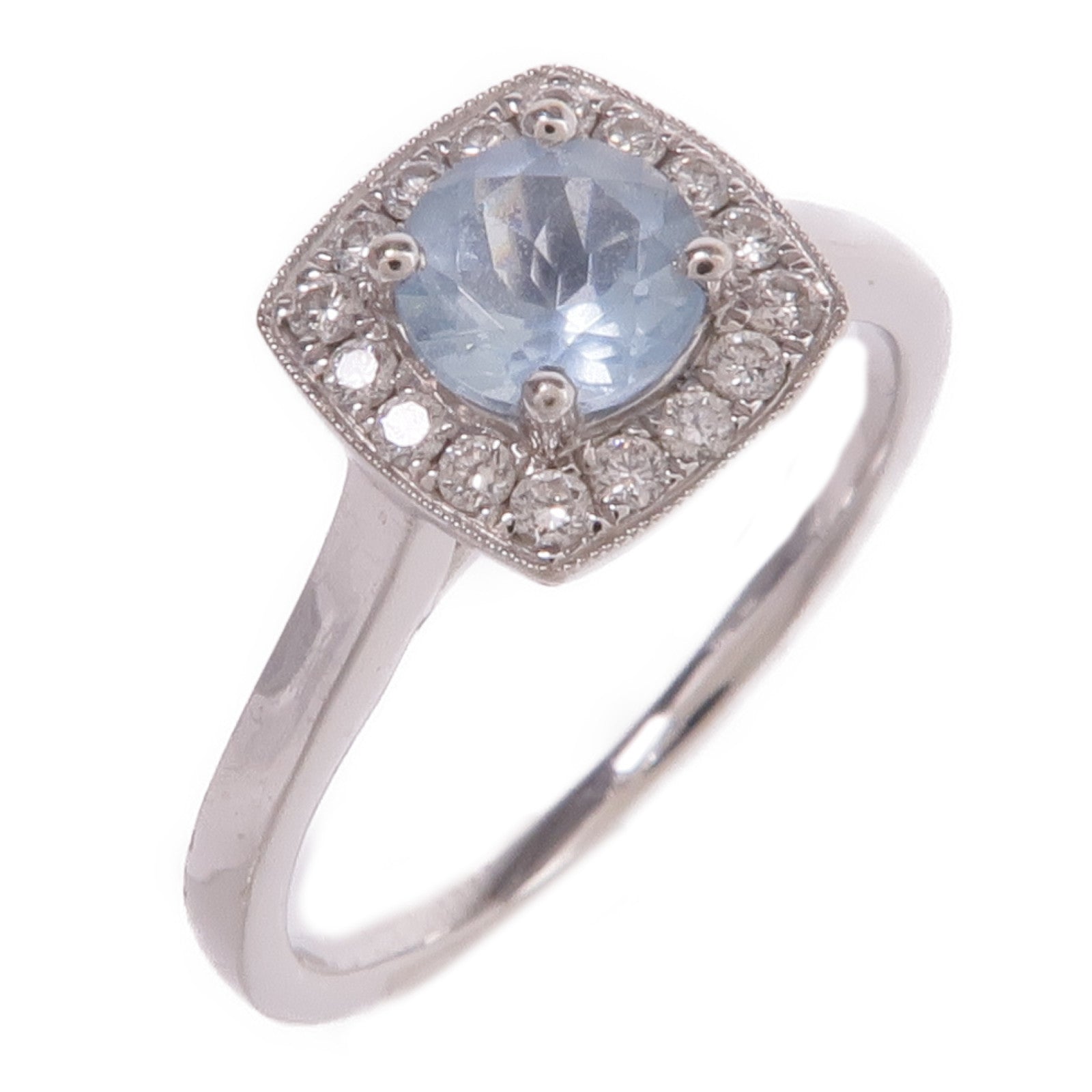 JEWELRY 18K白金Aquamarine Diamond Ring藍晶/鑽石戒指US#5.25