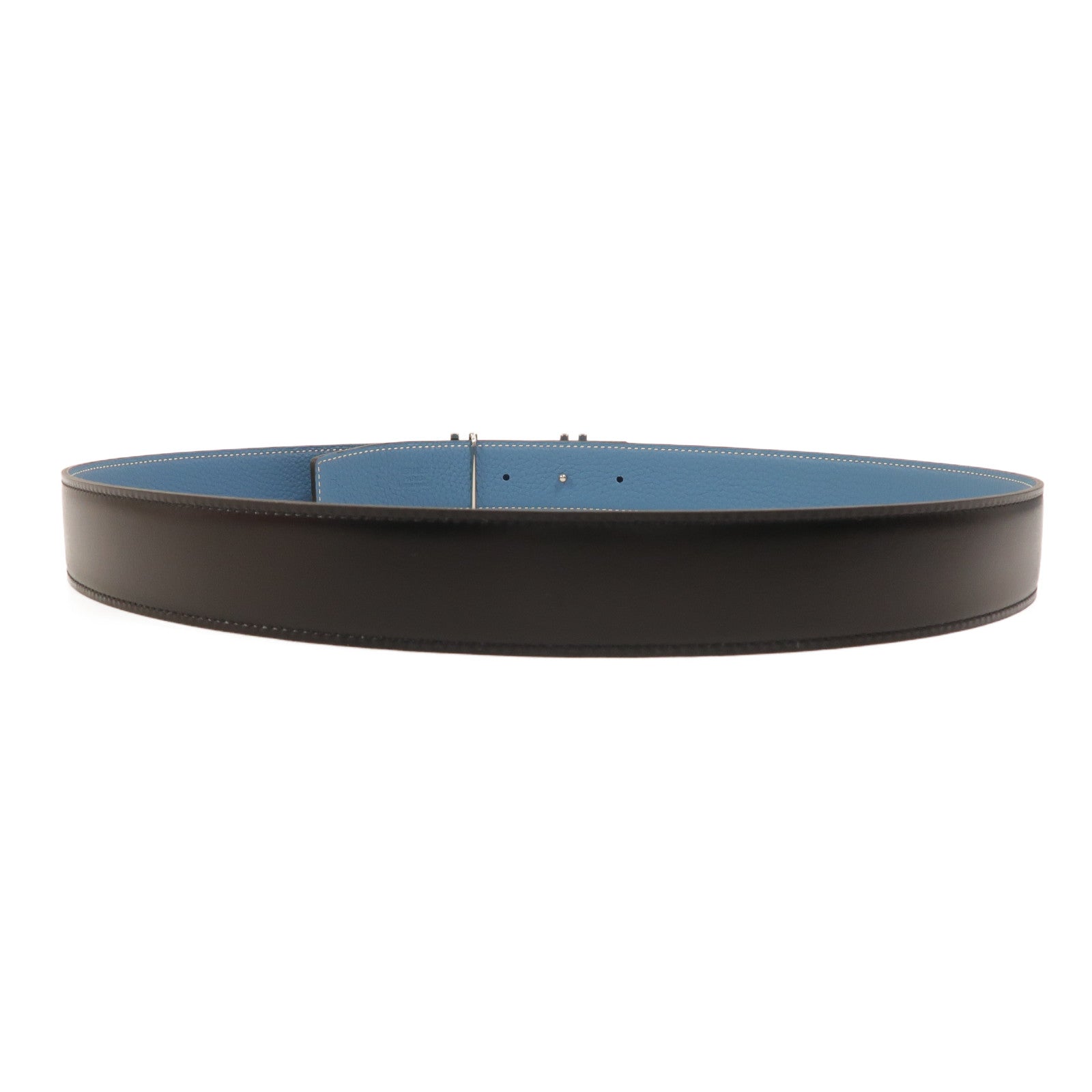HERMES Togo皮革H Au Carre Belt 90cm皮帶Bleu Azur/Noir