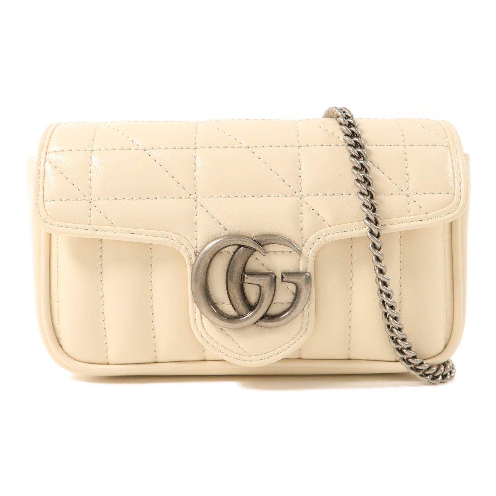 GUCCI 牛皮皮革GG Marmont Super Mini銀扣鏈帶肩背袋