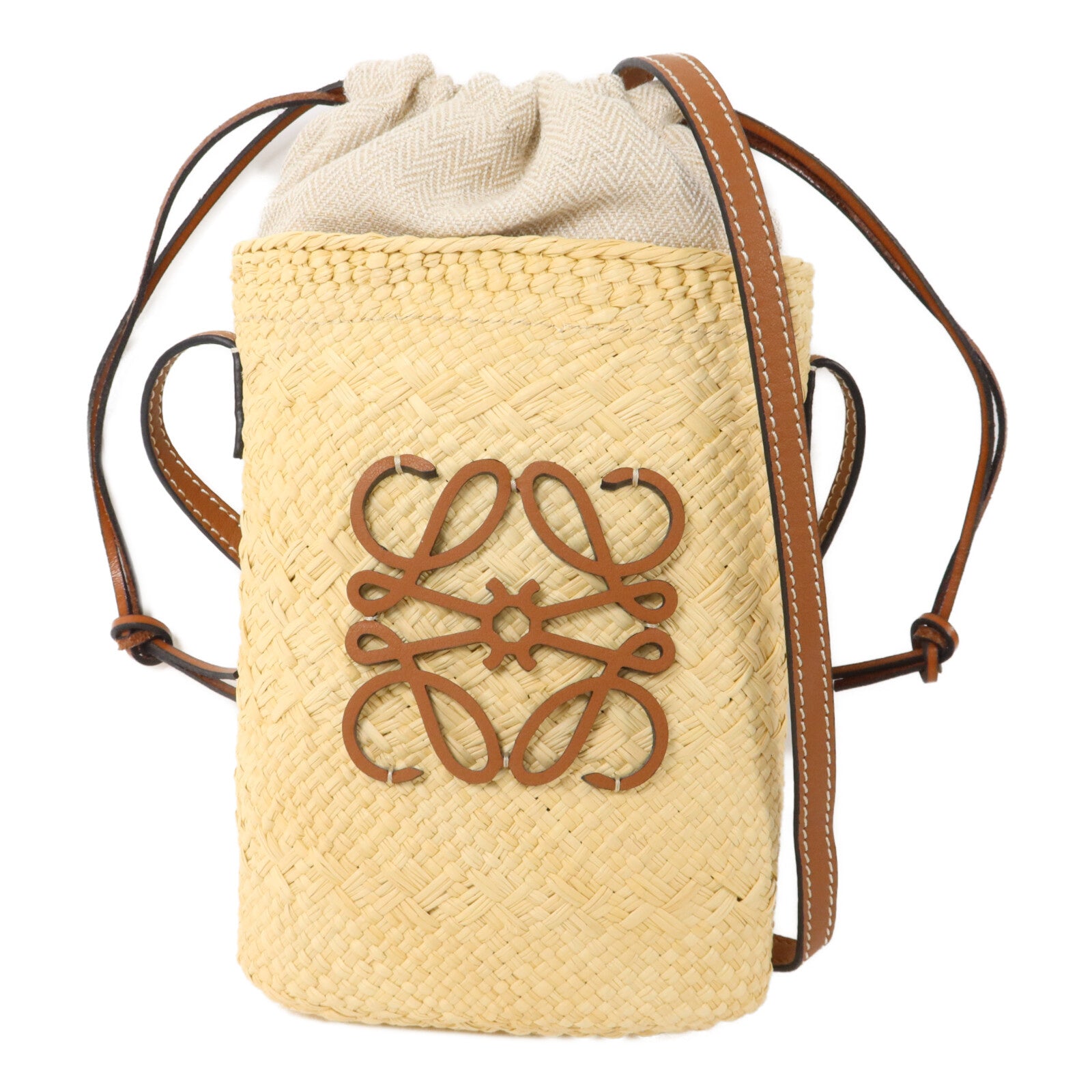 LOEWE Iraca Palm/牛皮皮革Square Pocket肩背袋