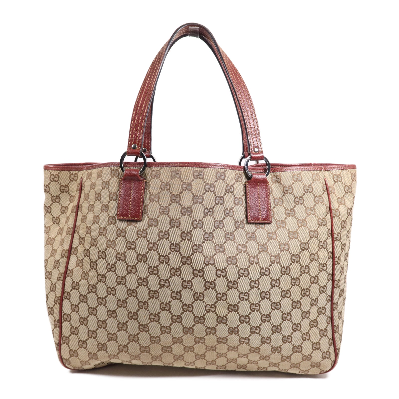 GUCCI 帆布Tote Bag銀扣肩背袋