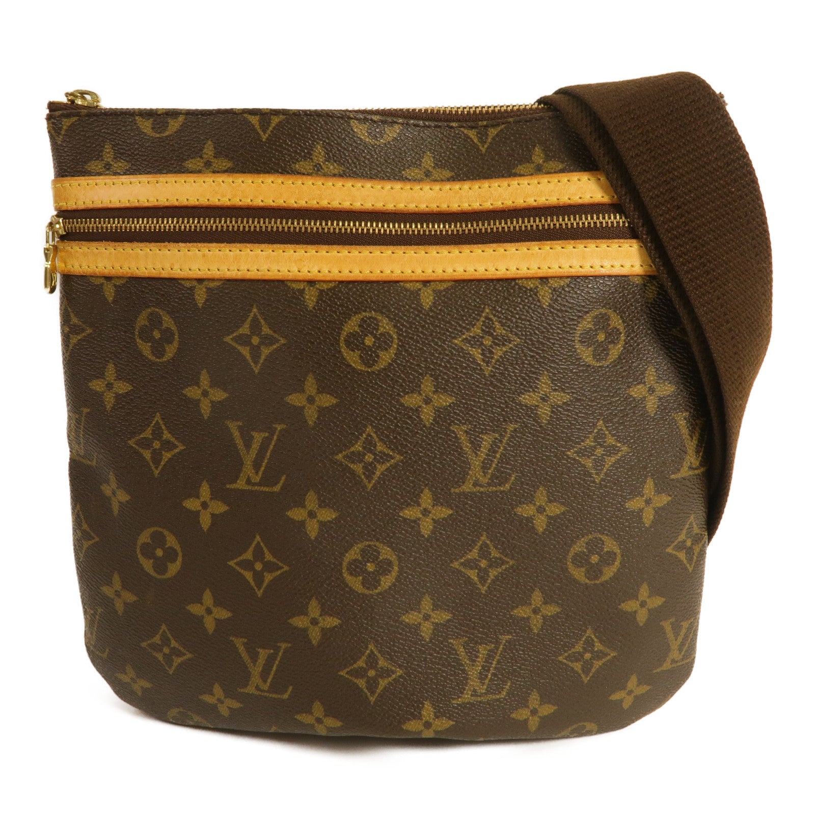 LOUIS VUITTON Monogram Pochette Bosphore金扣肩背袋棕色