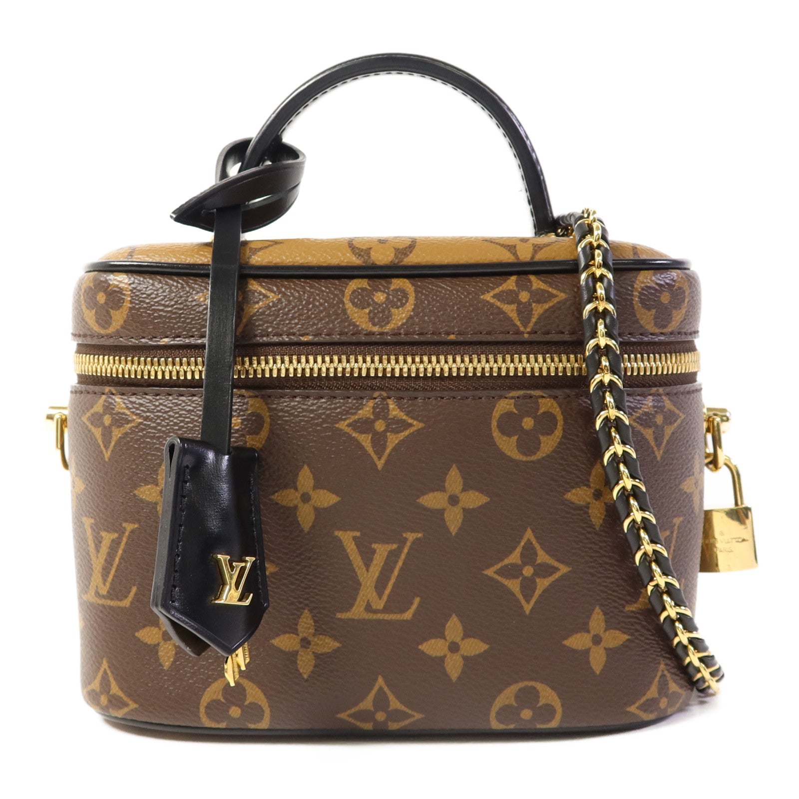 LOUIS VUITTON Monogram Reverse Vanity PM金扣手挽肩背兩用袋棕色