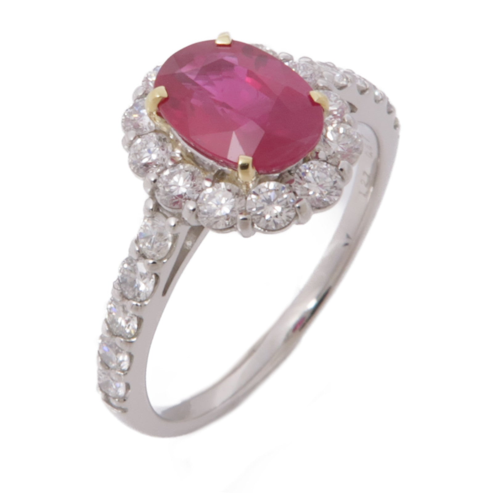 JEWELRY 【激減優惠】18K白金/PT900鉑金Ruby/Diamond Ring紅寶石/鑽石戒指US#6