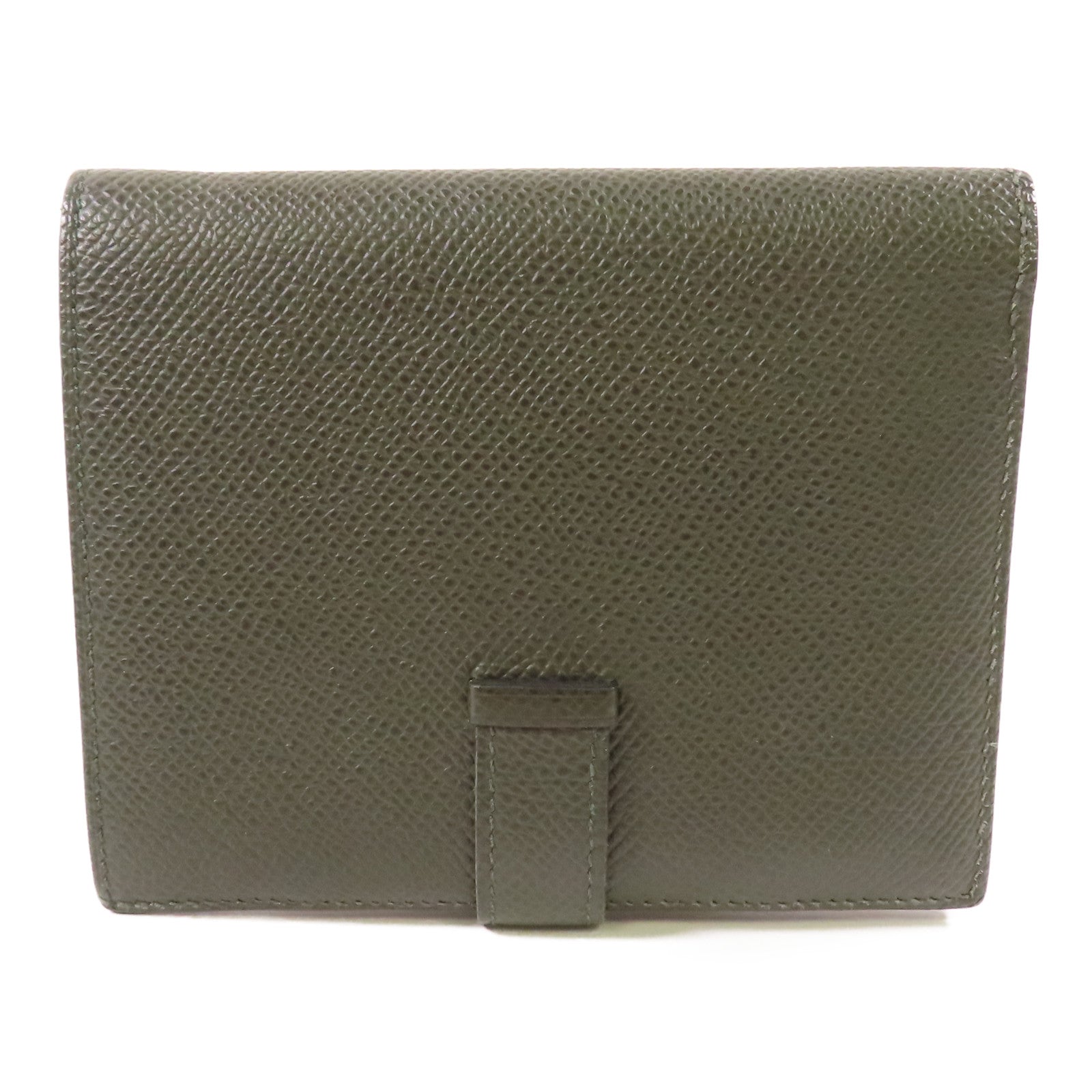 HERMES GHW Bearn Compact Round Wallet Epsom Leather G8 Vert Maquis
