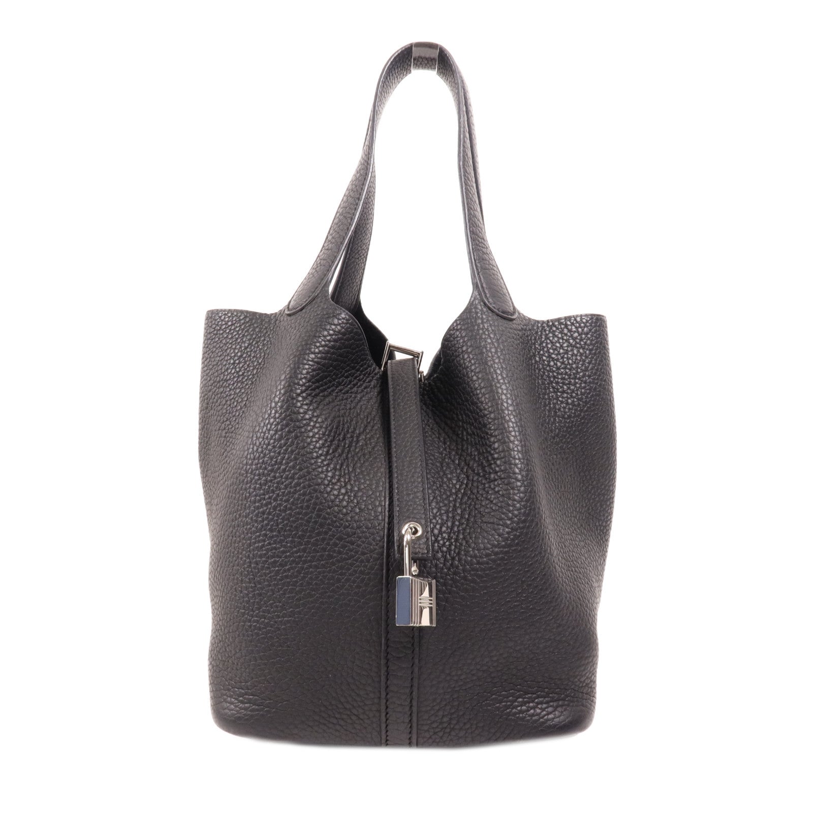 HERMES Clemence皮革Picotin MM銀扣手挽袋Noir