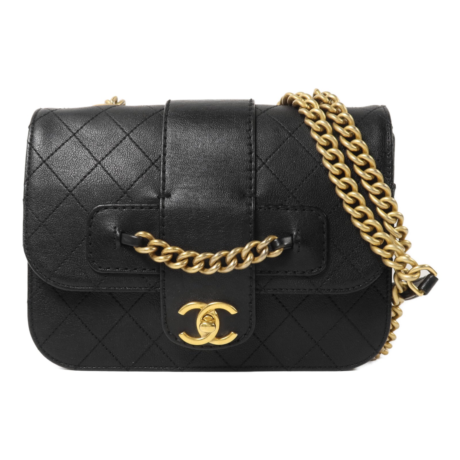 CHANEL 牛皮皮革Front Chain Flap Bag鏈帶肩背袋