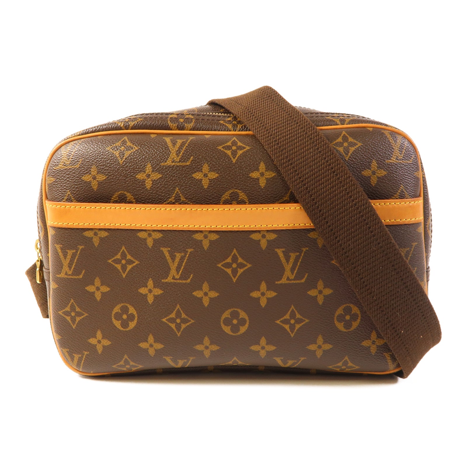 LOUIS VUITTON Monogram Reporter PM金扣肩背袋棕色