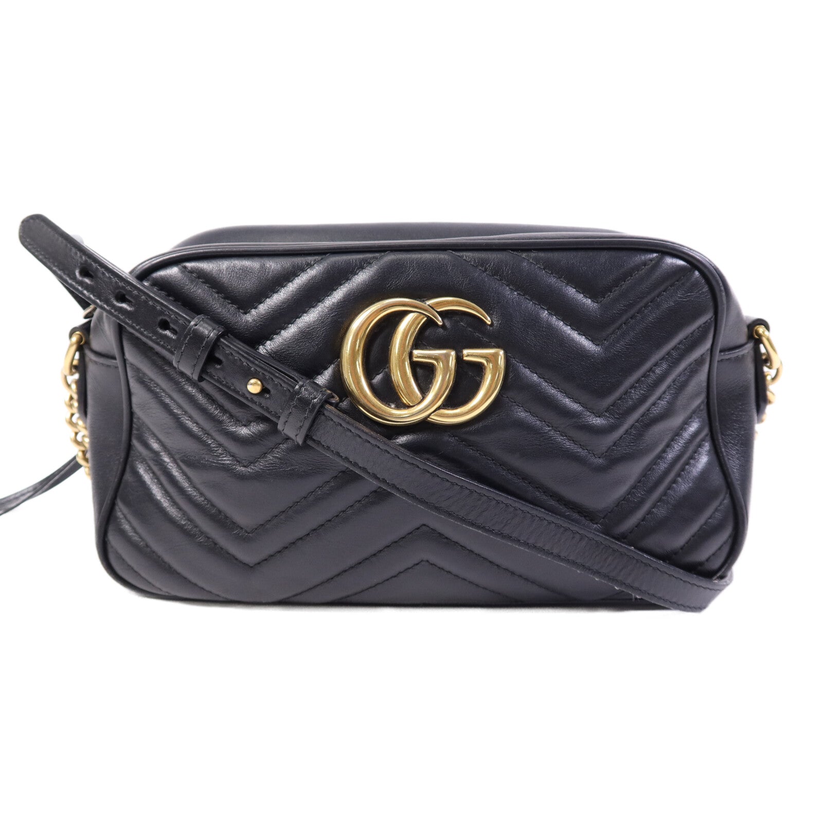 GUCCI 牛皮皮革GG Marmont Small金扣鏈帶肩背袋