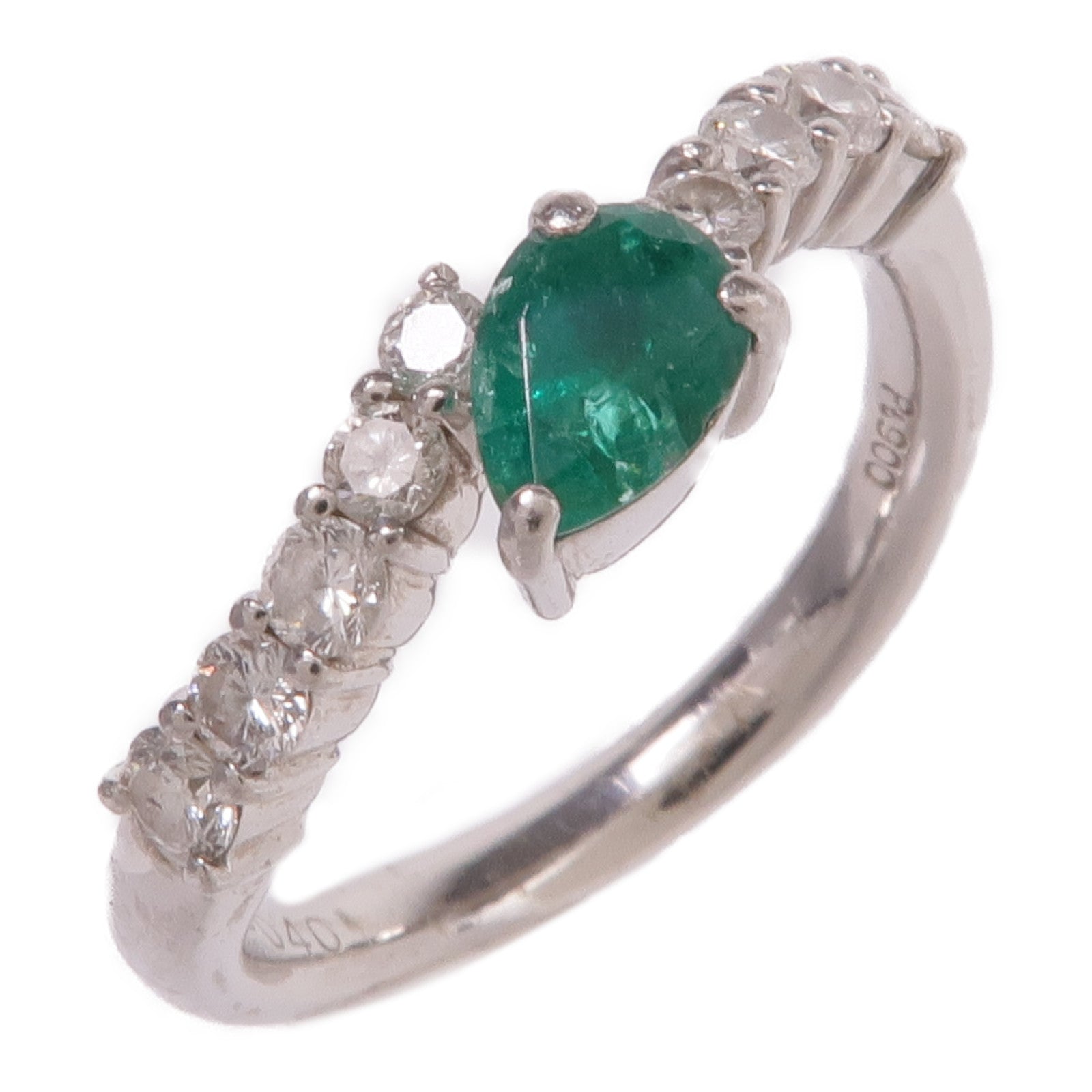 JEWELRY PT900鉑金Emerald Diamond Ring綠寶石/鑽石戒指US#6.5
