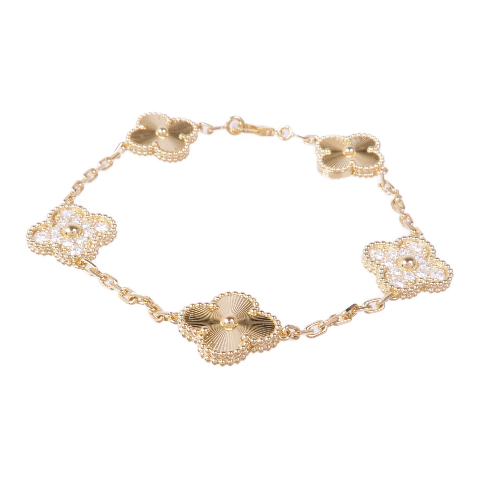 Van Cleef & Arpels 18K黃金Vintage Alhambra鑽石手鏈