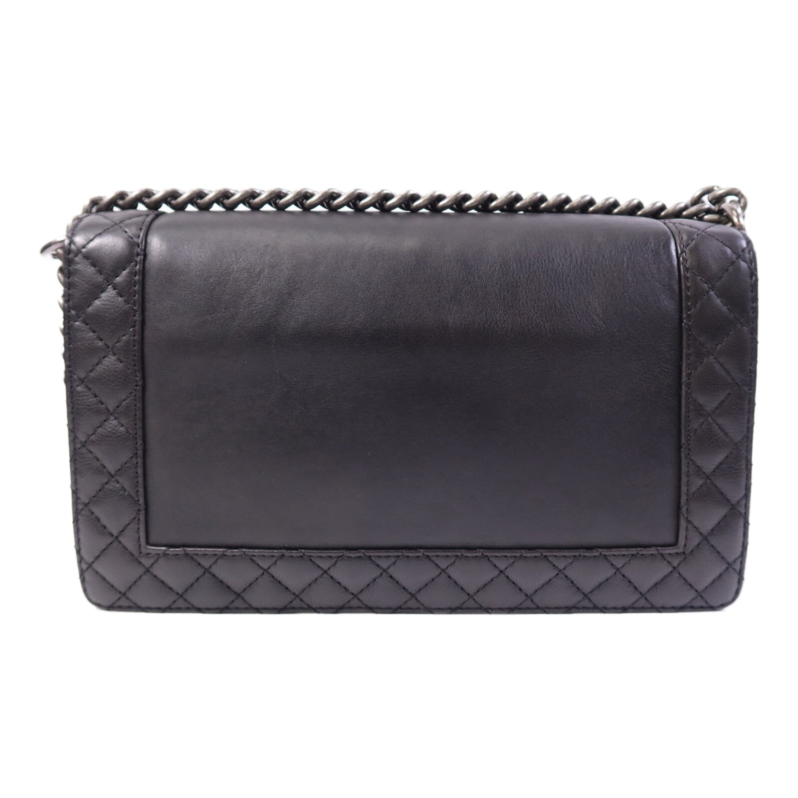 CHANEL 牛皮皮革Boy 28銀扣鏈帶肩背袋