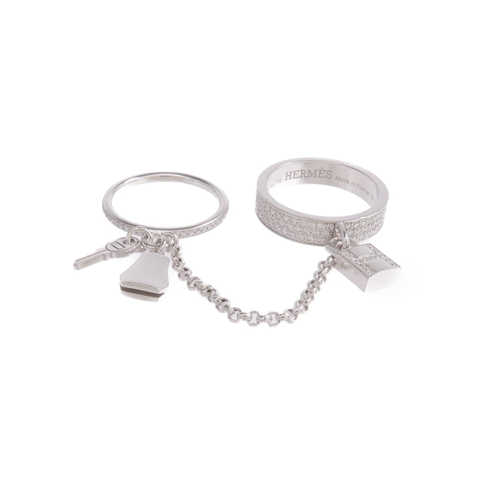 HERMES 18K白金Kelly Cadenas Double Ring鑽石戒指
