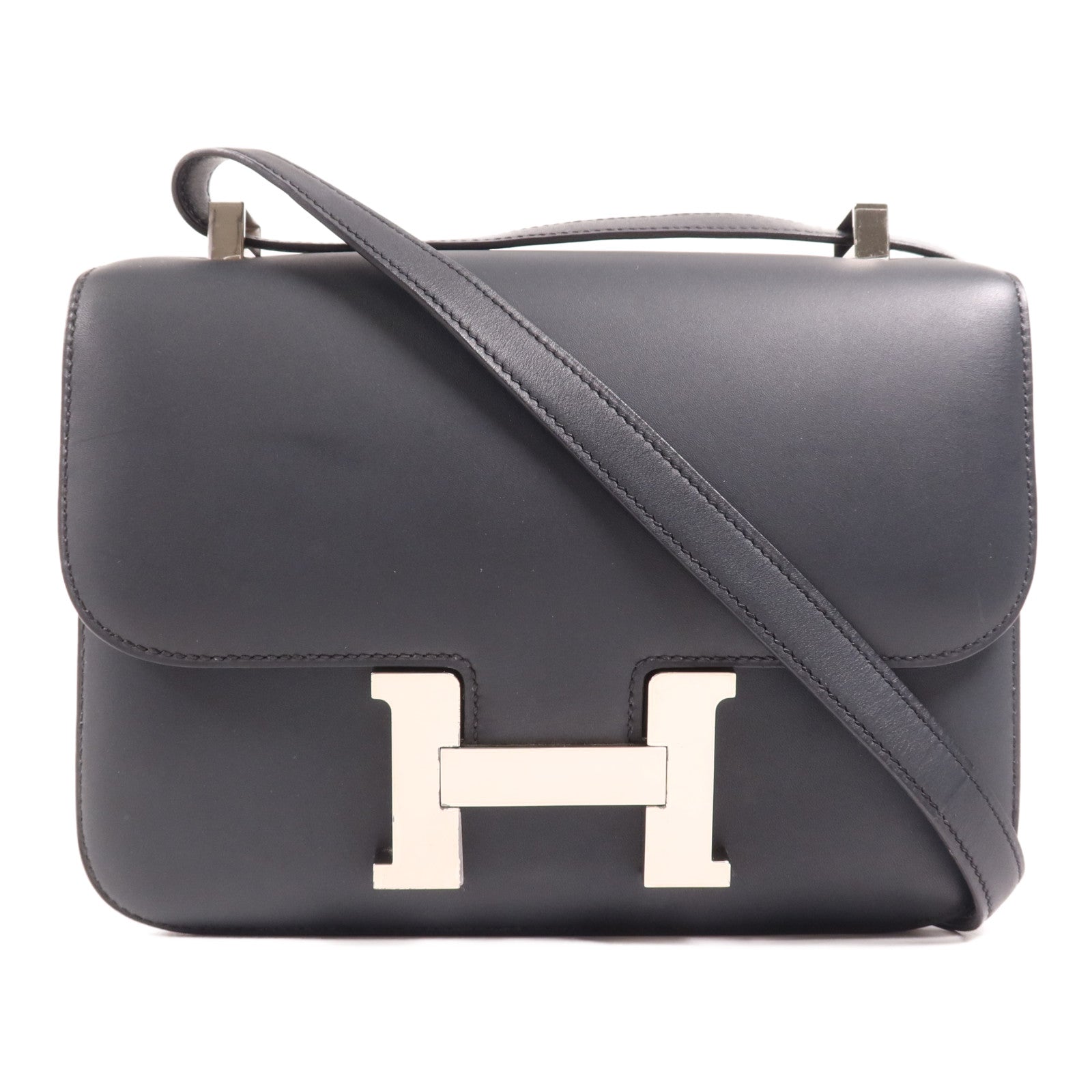 HERMES Swift皮革Constance 24銀扣肩背袋Bleu Ocean