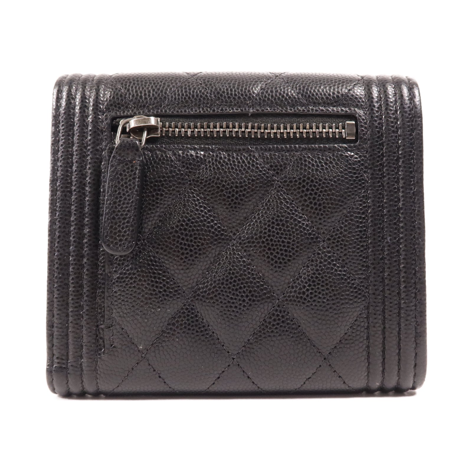 CHANEL 牛皮皮革Boy Wallet銀扣錢包