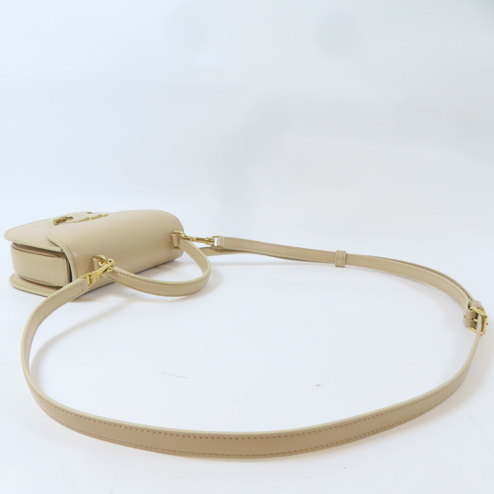 CELINE 【激減優惠】牛皮皮革Besace Clea金扣手挽肩背兩用袋米色