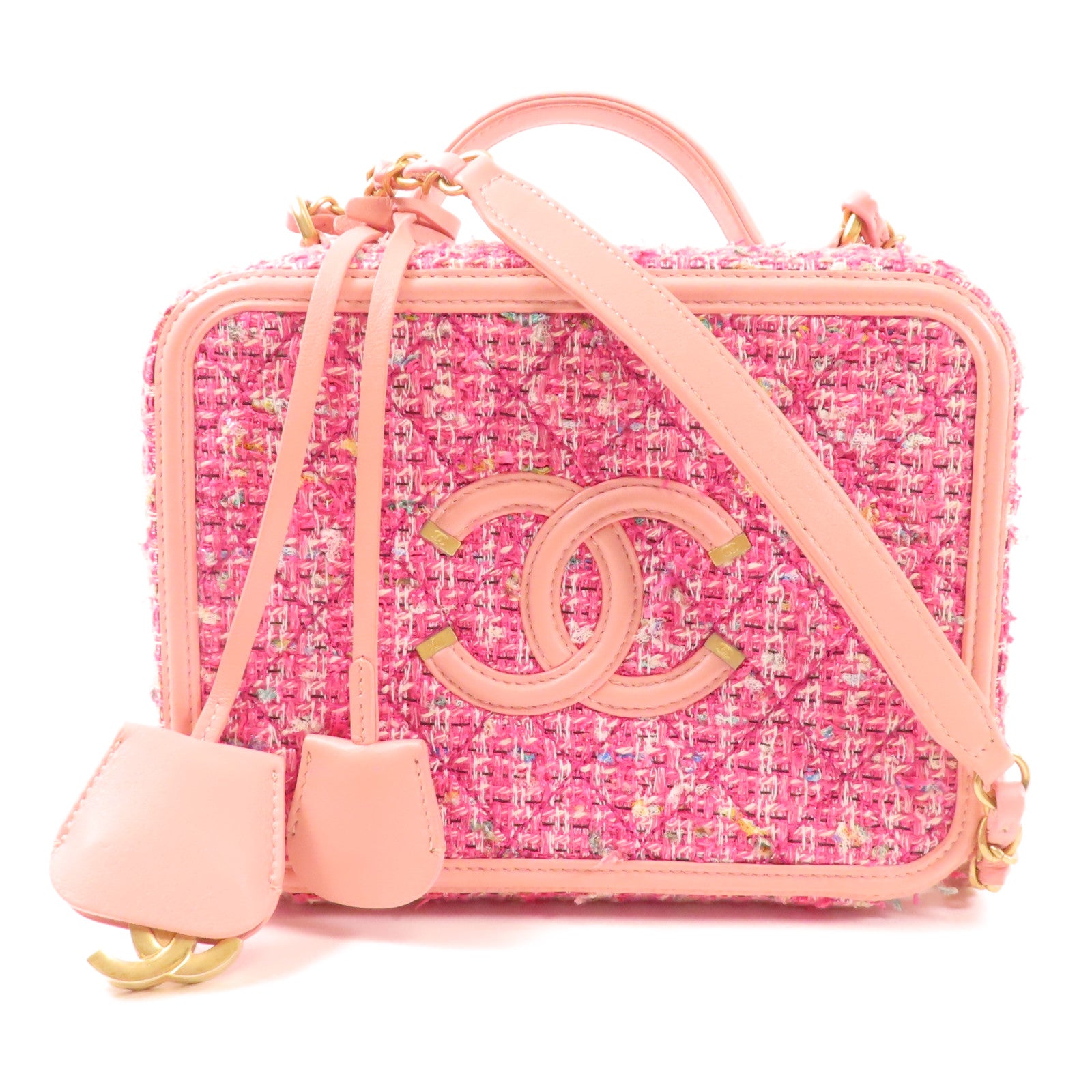 CHANEL Tweed Vanity Case金扣手挽肩背兩用袋