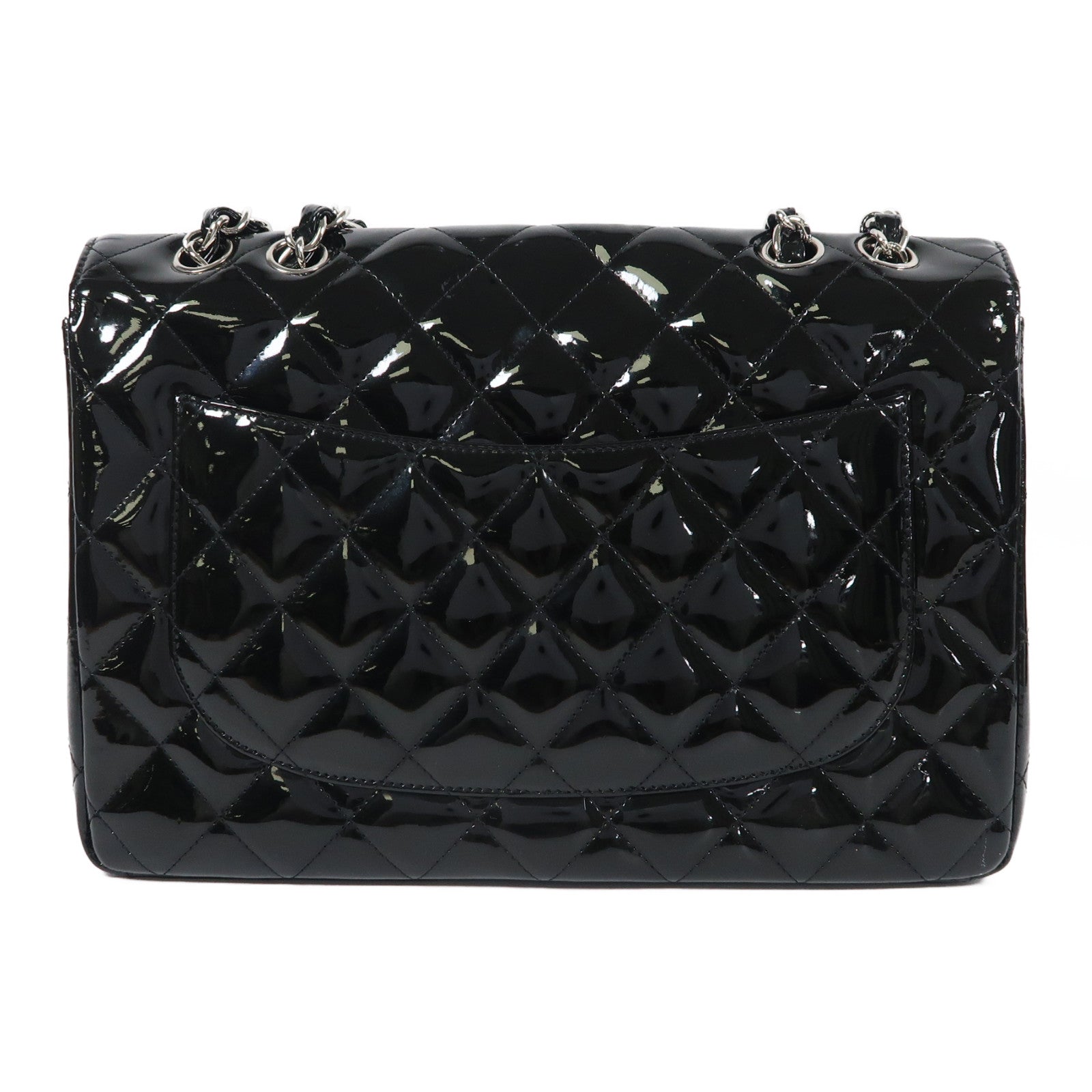 CHANEL【激減優惠】 漆皮皮革Large Classic銀扣鏈帶肩背袋黑色