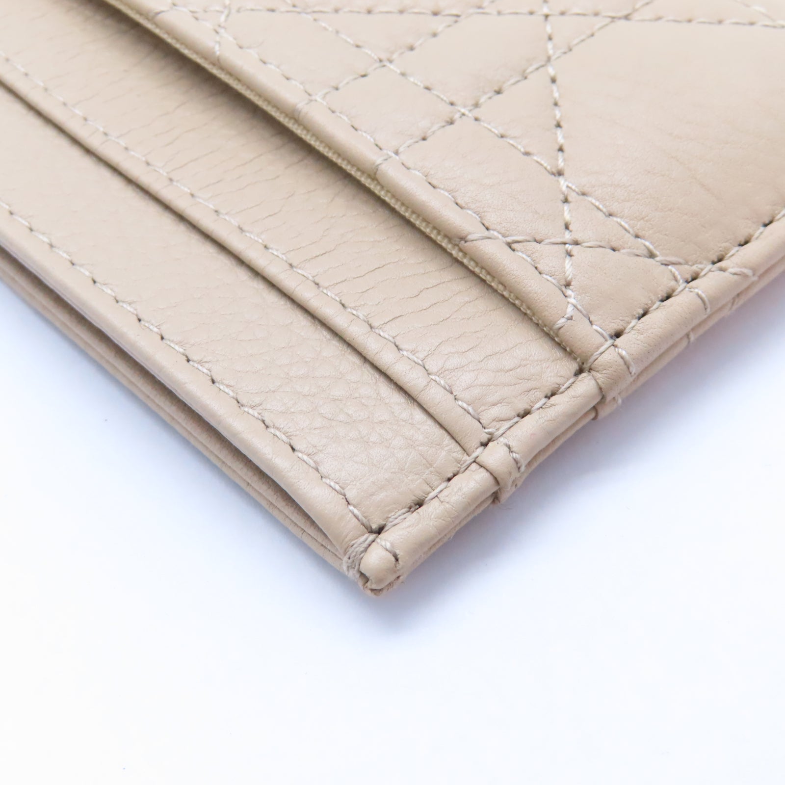 Dior 牛皮皮革Caro Freesia Card Holder金扣卡片套米色