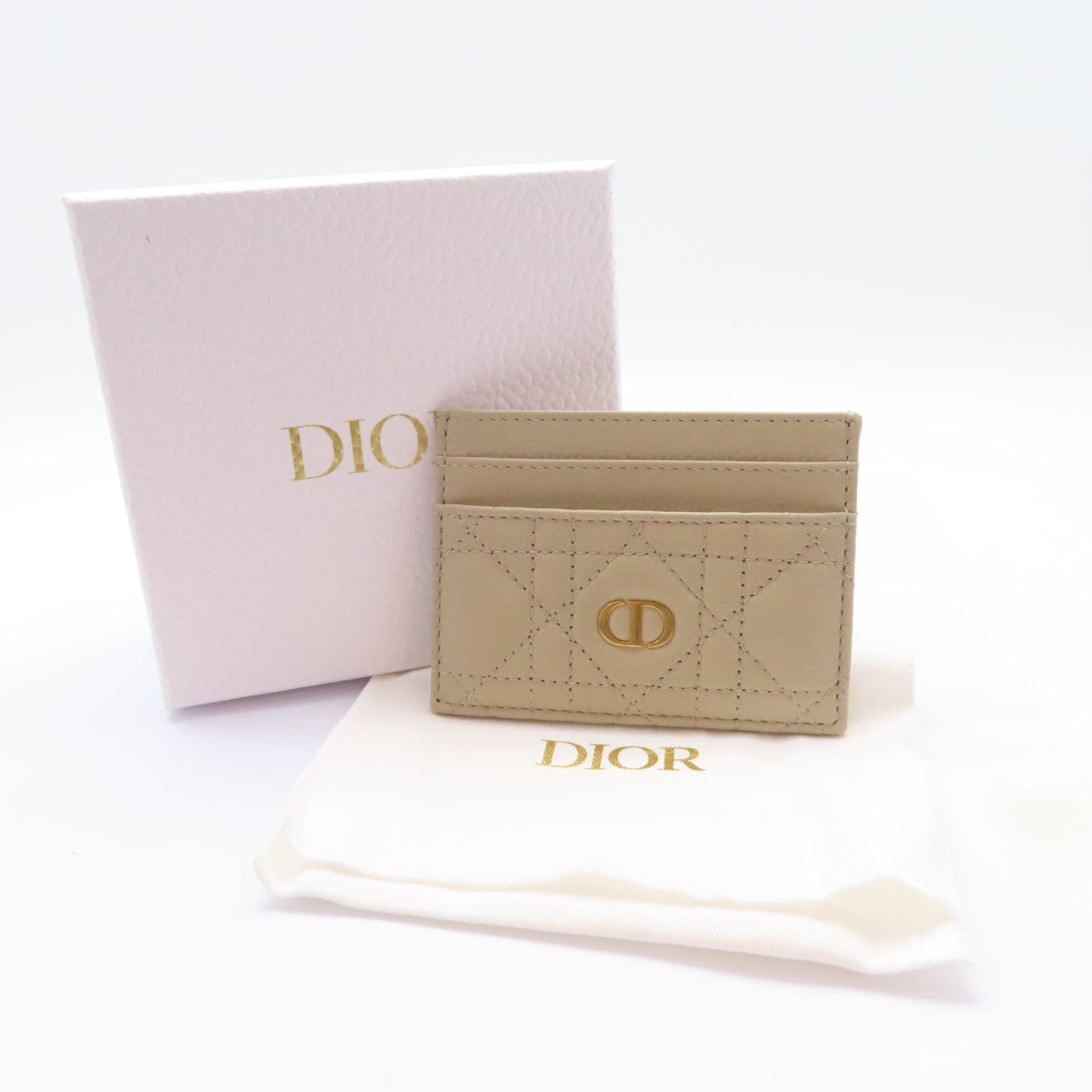 Dior 牛皮皮革Caro Freesia Card Holder金扣卡片套米色