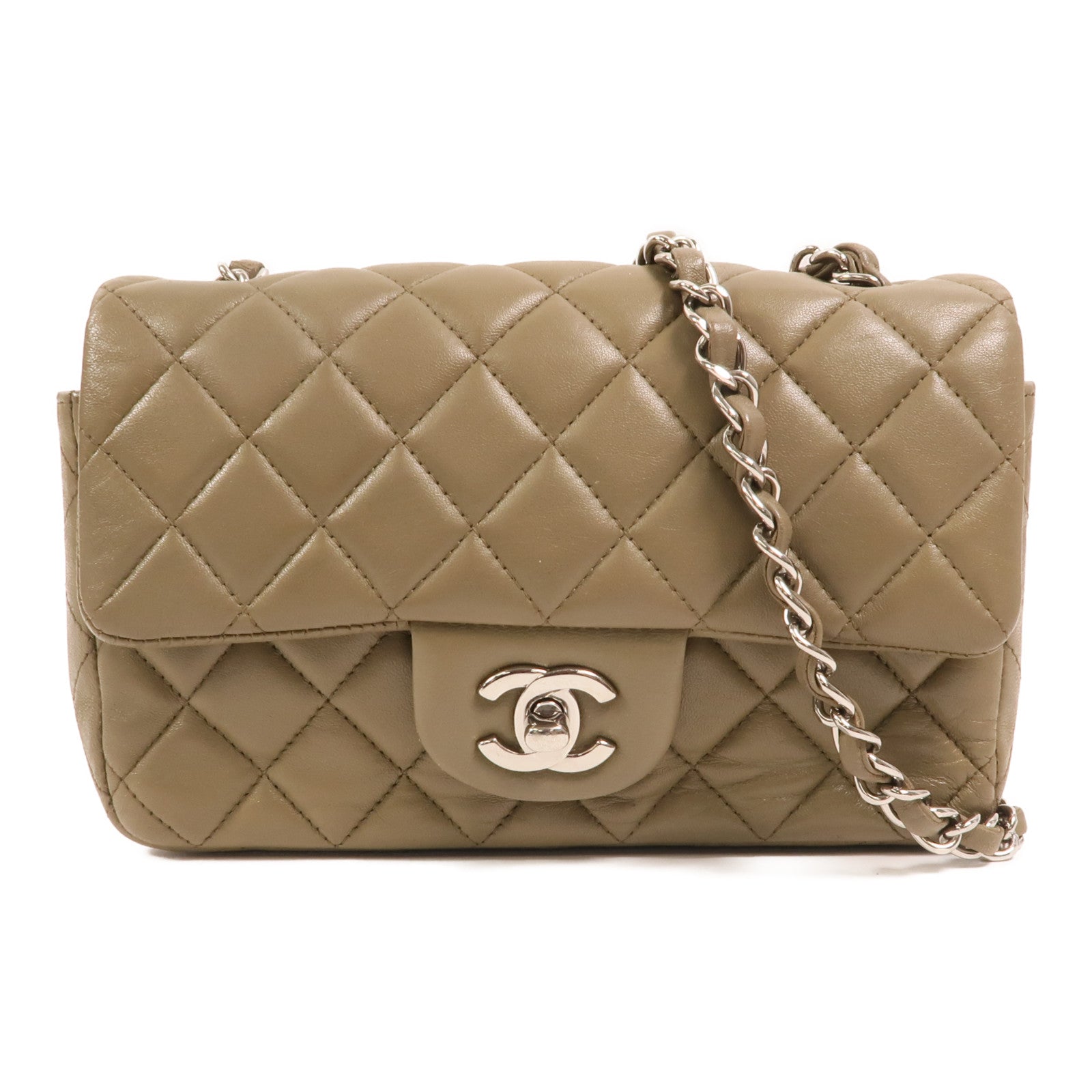 CHANEL 羊皮皮革Mini Classic 20銀扣鏈帶肩背袋