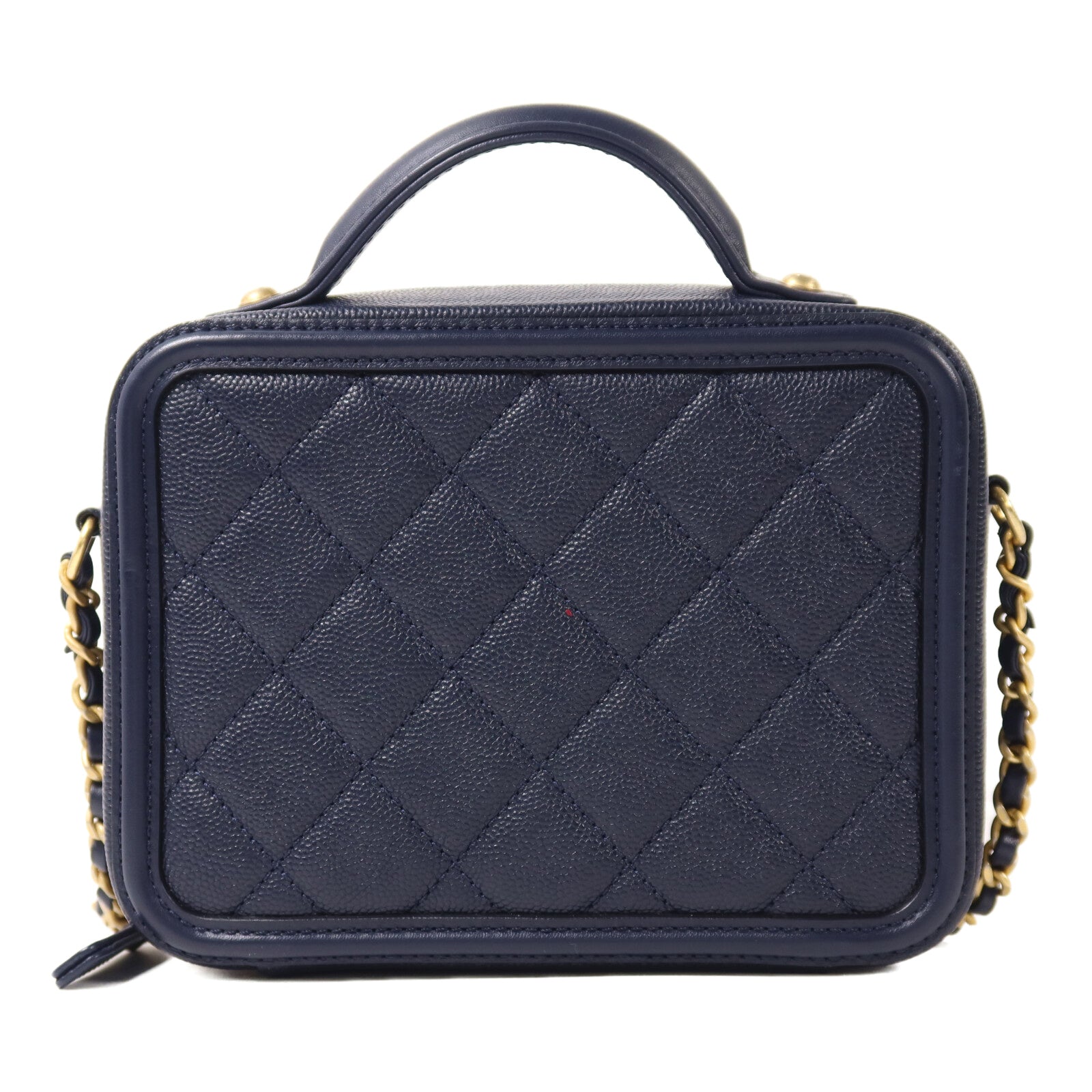 CHANEL 牛皮皮革Vanity Case金扣鏈帶手挽肩背兩用袋