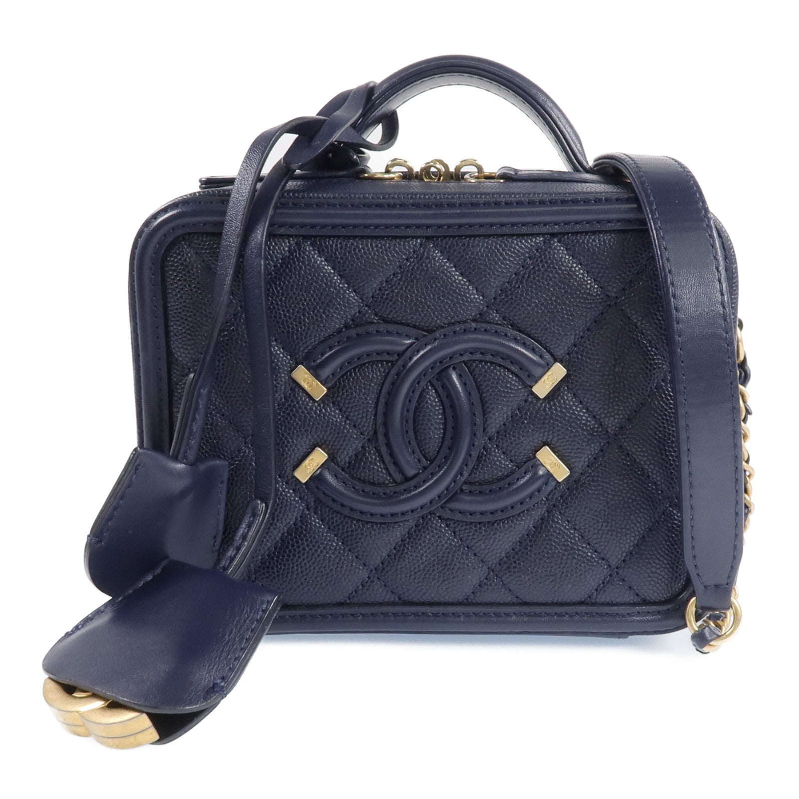 CHANEL 【激減優惠】牛皮皮革Vanity Case金扣鏈帶肩背袋