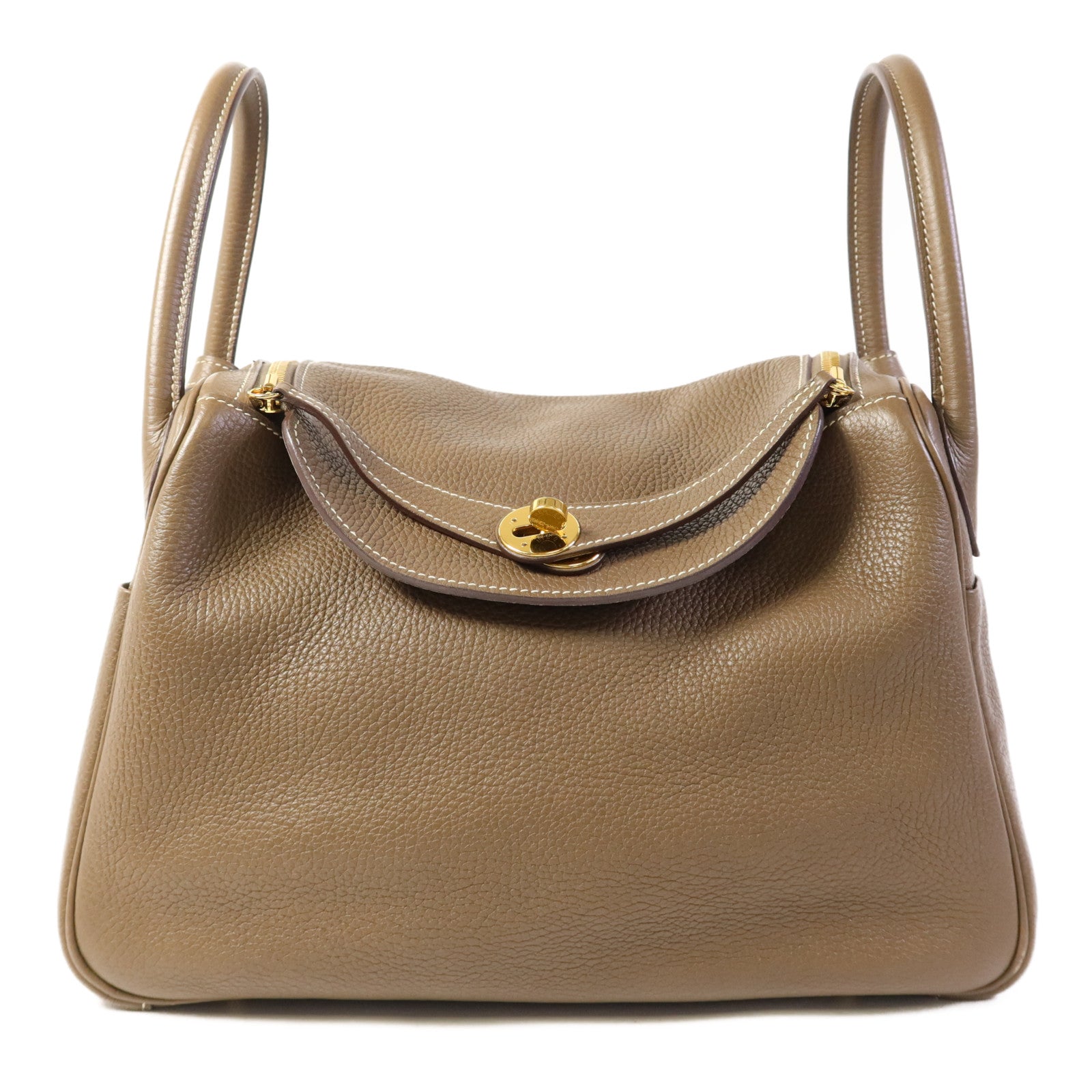 HERMES Clemence皮革Lindy 30金扣手挽肩背兩用袋Etoupe