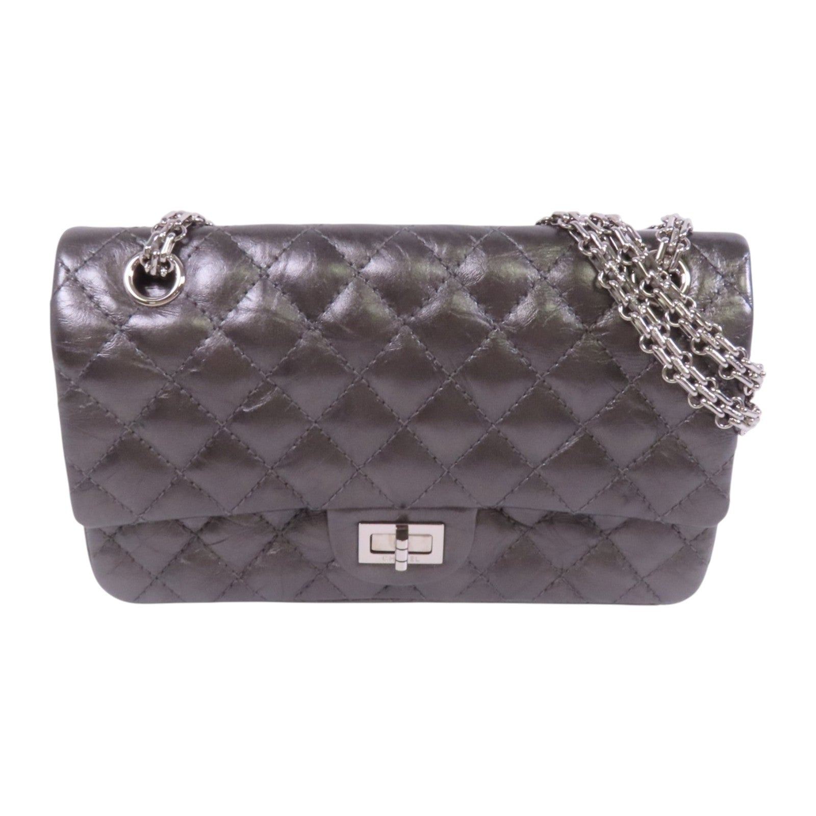 CHANEL 牛皮皮革2.55 24cm銀扣鏈帶肩背袋