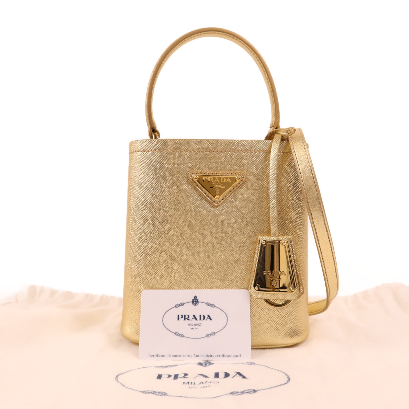 PRADA 牛皮皮革Panier金扣手挽肩背兩用袋