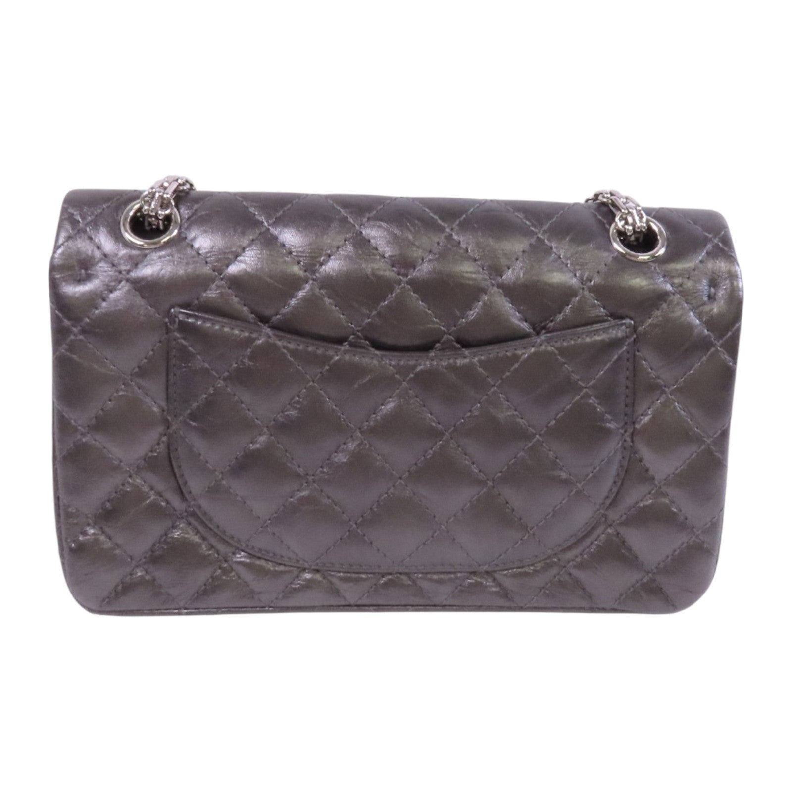 CHANEL 牛皮皮革2.55 24cm銀扣鏈帶肩背袋