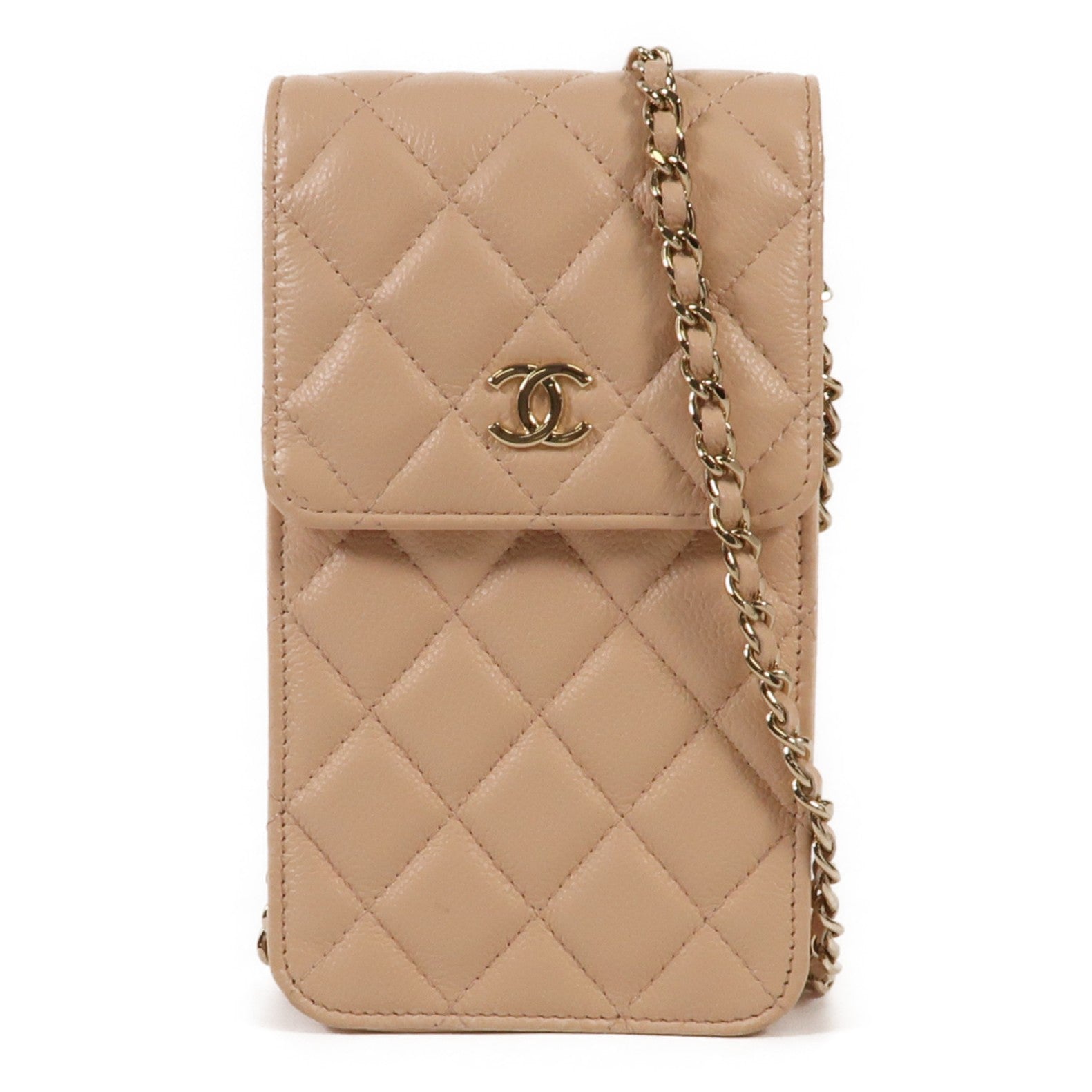 CHANEL 牛皮皮革Phone Bag金扣鏈帶肩背袋