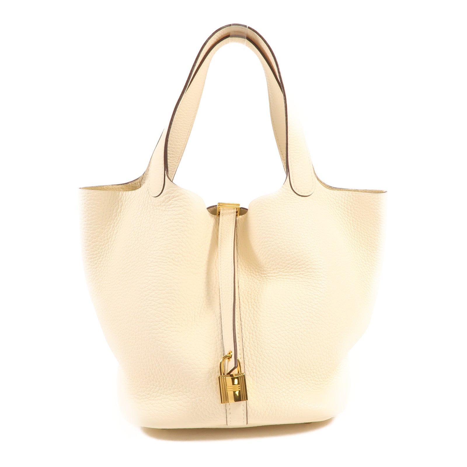 HERMES Clemence皮革Picotin MM金扣手挽袋Nata