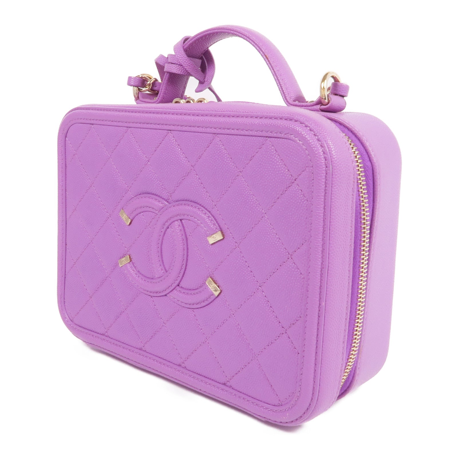 CHANEL 牛皮皮革Vanity Case金扣手挽肩背兩用袋