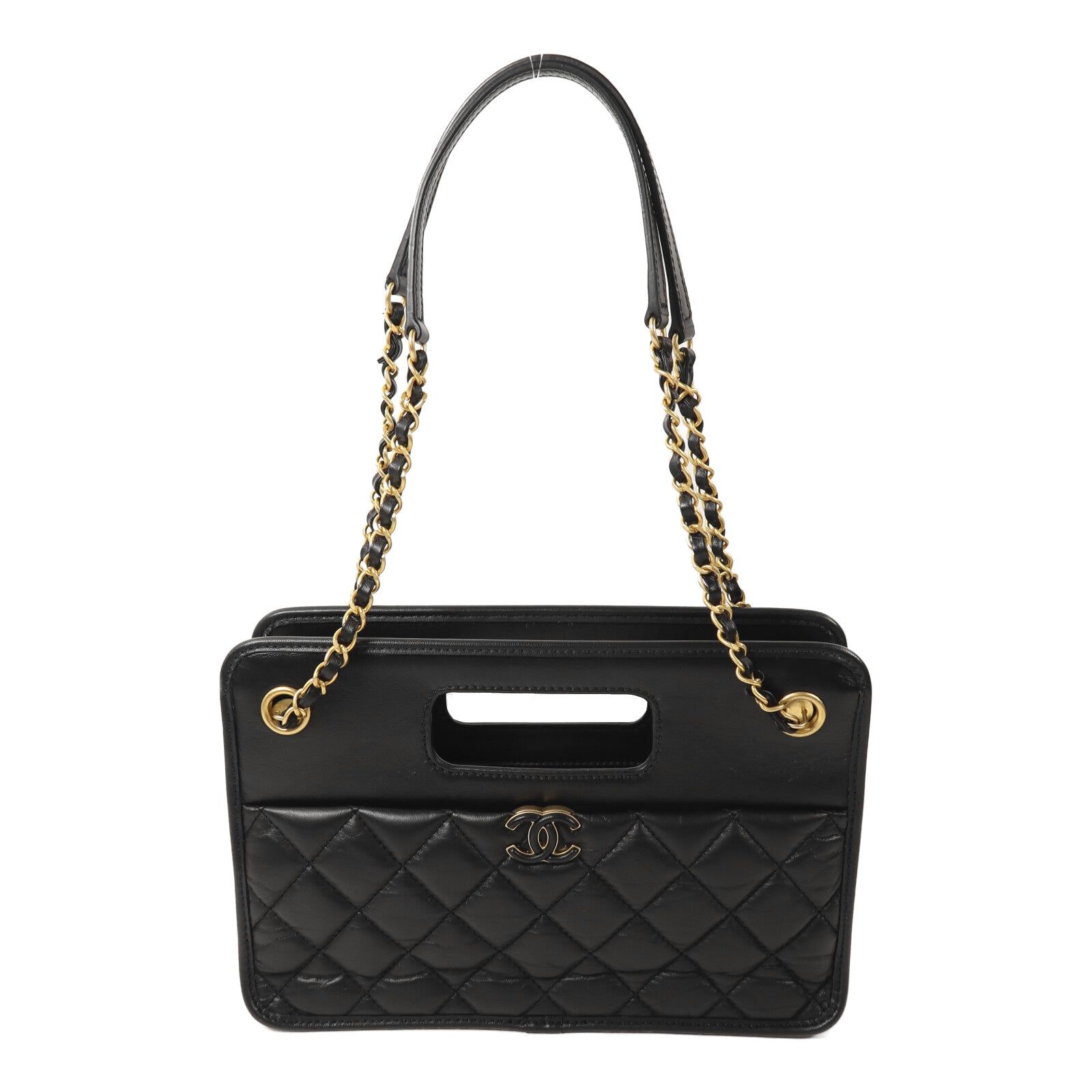 CHANEL 【激減優惠】羊皮皮革23S Graphic Catch Small Shopping Bag金扣鏈帶肩背袋