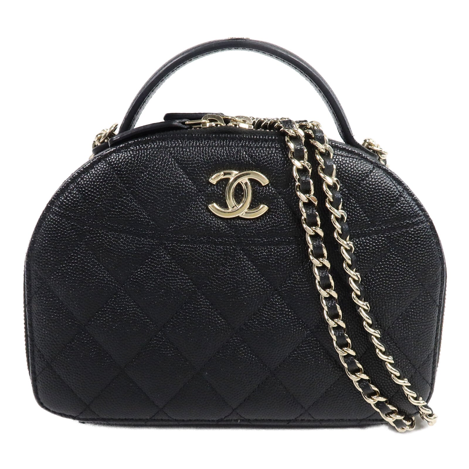 CHANEL 牛皮皮革Bowling Bag鏈帶肩背袋